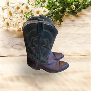 Vintage Tony Llama Women's 8.5 Brown Green Shaft Western Distressed Cowboy Boots